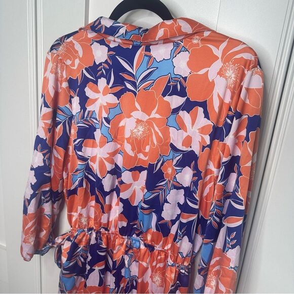 NAIF Large Floral Dress faux wrap in Blue and Orange (b1) - Picture 4 of 5